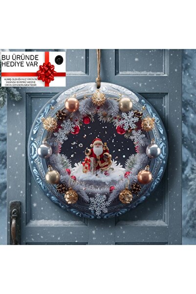 NT Handmade Yılbaşı Kapı Süsü 30 cm Noel Baba Temalı UV Baskı MDF Dekoratif Yeni Yıl Süsü
