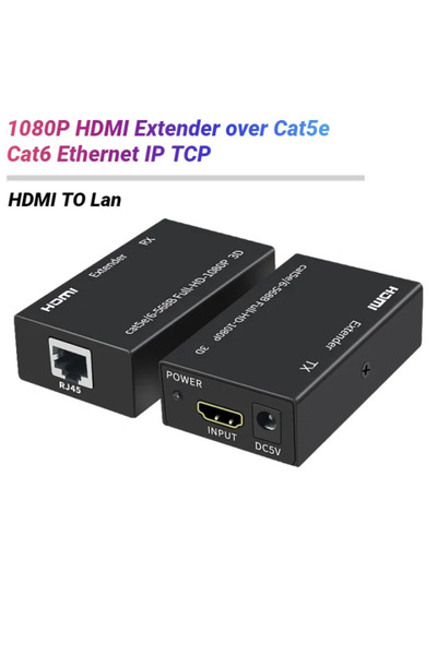 HDMI موسع نطاق 1080 بكسل عبر Ethernet Cat5e/Cat6، وإعداد IP/TCP، وTX/RX حتى 60 مترًا (OEM، أسود)