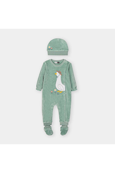 İNDİGO KIZ BEBEK YEŞİL KADİFE NAKIŞ DETAYLI TULUM SETİ