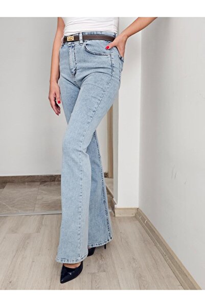 Felix Butik FELİX14037 Açık Mavi Yıkamalı İspanyol Paça Jean Pantolon