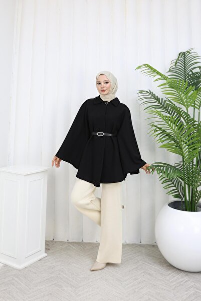 MİHRİZAR Women's Cashmere Poncho with Belt Detail