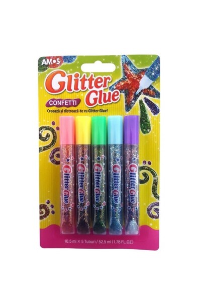 Amos Lipici lichid cu sclipici și confetti, set de 5, Amos, GCF10B5