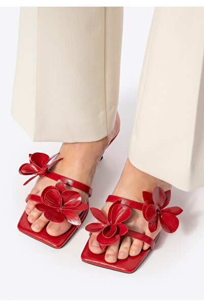 Wittchen Women's red -leather sandals with floral applications