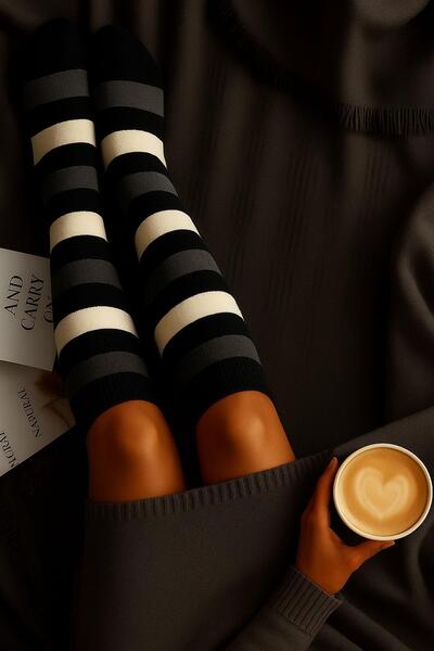 COTENCONCEPT 3 Pieces of Striped and Colorful Knee-Length Socks