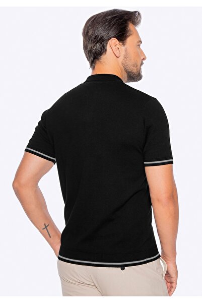 Wittchen Tricou polo bărbătesc din bumbac cu garnitură, negru, bumbac negru