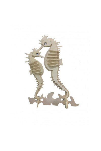 Amos 3D Wooden Puzzle - Seahorses, for coloring,