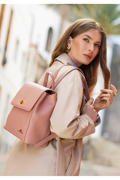 Wittchen Rucsac de damă din piele cu clapă dreptunghiulară, piele roz