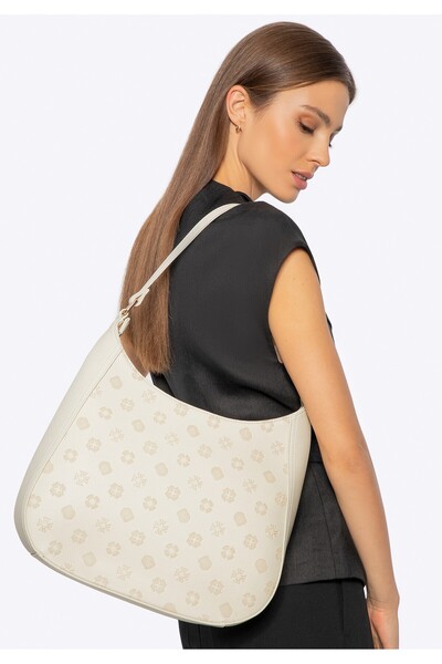 Wittchen Geantă de umăr pentru femei din imitație de piele cu relief, crem, c...