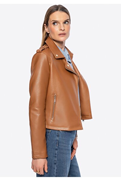 Wittchen Geacă de damă tip biker din piele cu nituri, maro, piele