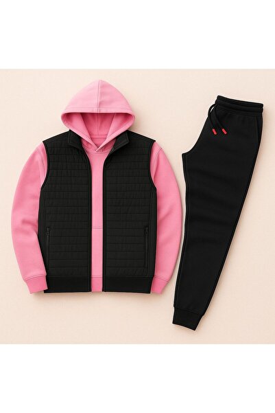 NewCabin New Season Basic Quilted Vest & Winter Sweatpants & Hooded 3 Thread Sweatshirt 3-Piece Set