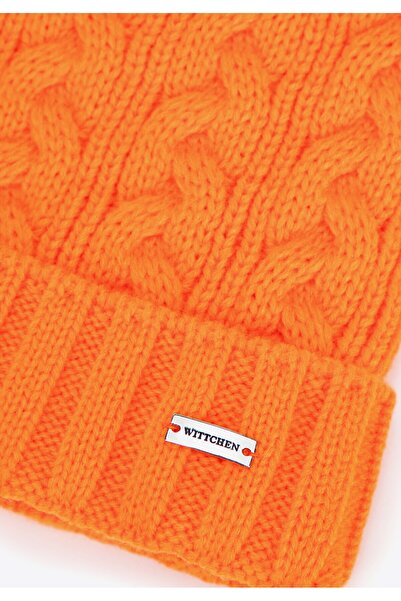 Wittchen Women's Cap with Braid and Pompom, Orange Acrylic