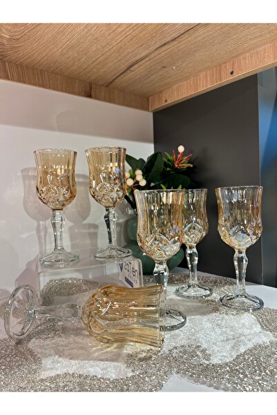 zaTen Pazar 6 Adet Tiffany Stemware 150 ml Bal Rengi Kahve Yanı Su Bardağı