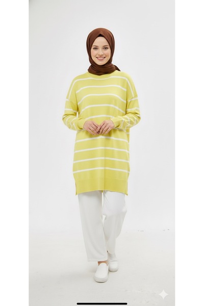 Minharir Tunica din tricotaj cu dungi Tesettür – Model lung și confortabil su...