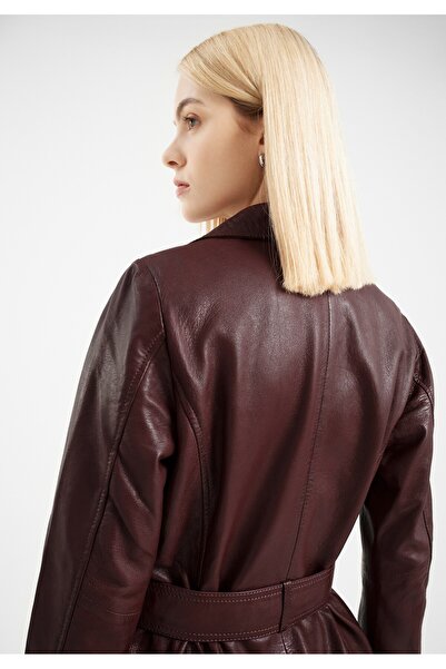 Wittchen Women's Leather Coat with Belt Burgundy Burgundy Leather
