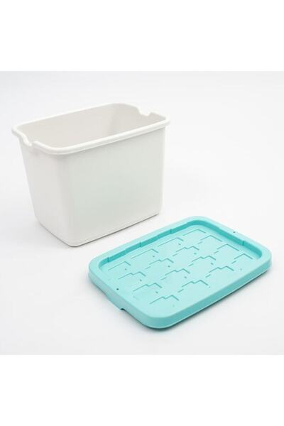 Doloni Storage box with lid, Doloni, 18 L, cream with turquoise