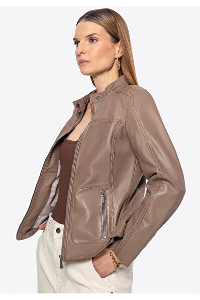 Wittchen Geacă de damă din piele naturală cu cusături, bej, piele naturală bej