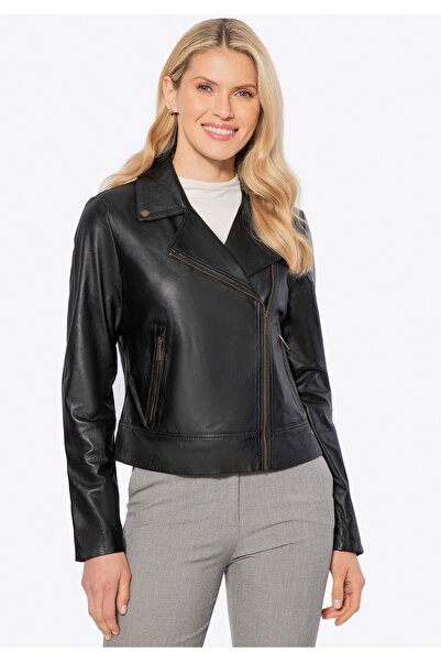 Wittchen Women's biker jacket made of leather, black, black, leather