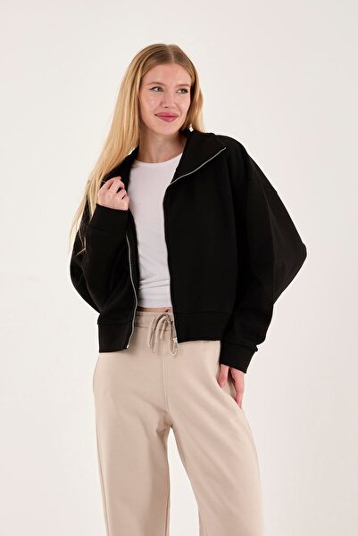 Shoppingdimoda 100% cotton 3-thread fleece high-neck sweatshirt with full zip