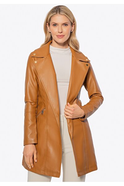 Wittchen Palton din piele ecologică pentru femei, maro, imitație de piele maro