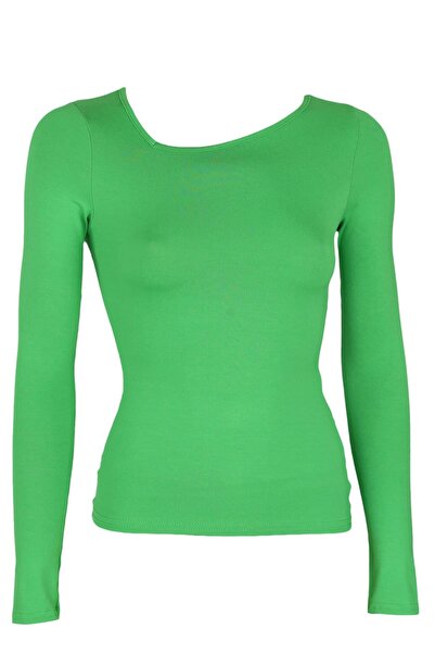 NASTY GAL Bluză asimetrică cu mânecă lungă - XXXS, verde, 95% bumbac, 5% elastan