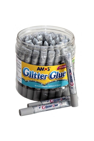 Amos Lipici lichid cu sclipici, argintiu, borcan cu 50 buc., GCL10BK50