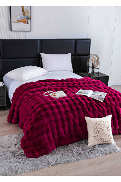 JOJO HOME Cocolino super fluffy blanket, artificial rabbit fur, with zipper, 200x230cm, Bordeaux