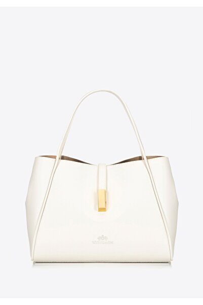 Wittchen Women's leather briefcase with a removable pouch, cream, cream, leather