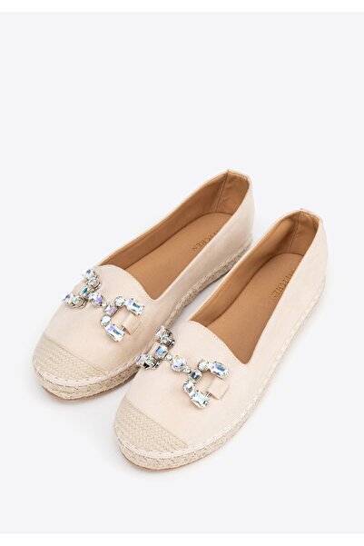 Wittchen Women's espadrilles with jewelry decoration, light beige, light beige microfiber