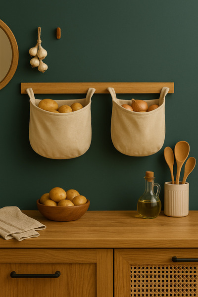 woodalbuba Sepet Organizer Mutfak Patates Soğan Sepeti, Ahşap Sebzelik Banyo ...