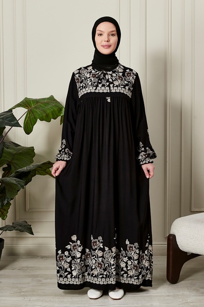 fistan Straight Robe with Button Front Viscose Fabric Tessiture Clothing Mother's Dress Prayer Dress