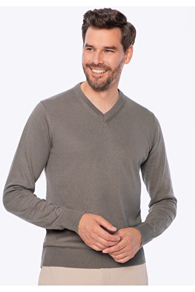 Wittchen Men's Cotton Sweater with Cashmere, Dark Beige, Dark Beige Cotton