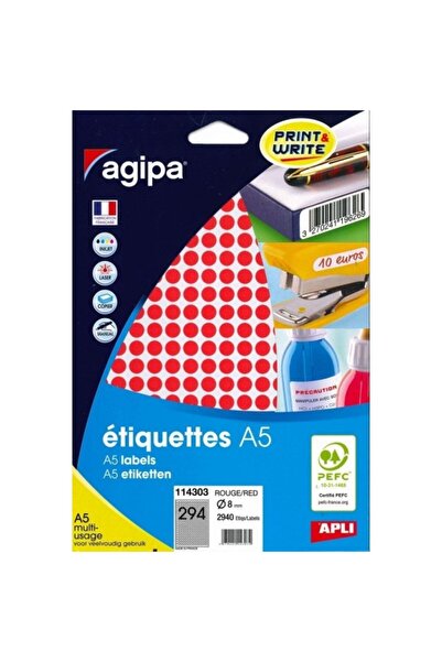 AGIPA etichete autoadezive 114303, 294/A5, 8mm, permanente, rotunde, roșii, 1...