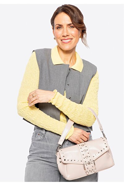 Wittchen Geantă crossbody de damă din piele cu nituri decorative, crem, crem,...