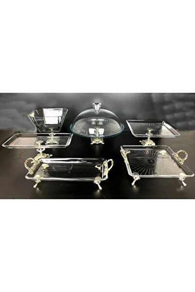 ÇNR Home Collection 6 قطع من حامل العرض الزجاجي الفضي المصبوب مع قاعدة