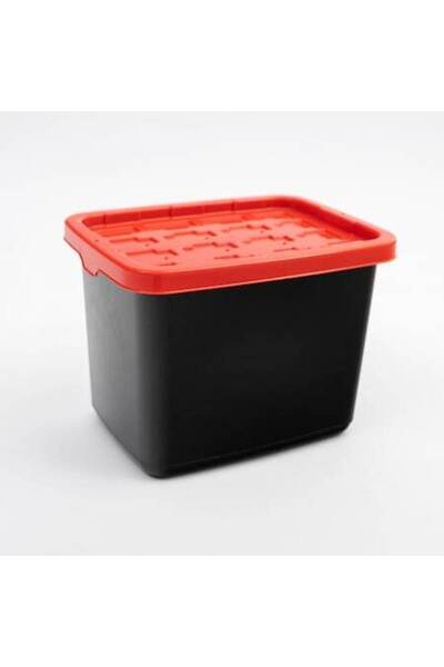 Doloni storage box with lid, 18 L, black with red elements
