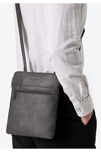 Wittchen Geantă mică de tip messenger pentru bărbați, din piele ecologică gri