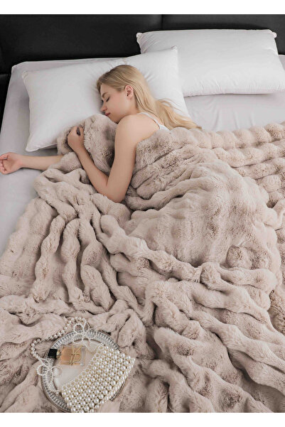 JOJO HOME Κουβέρτα Cocolino εξαιρετικά αφράτη, τεχνητή γούνα κουνελιού, με φερμουάρ, 200x230cm, μπεζ