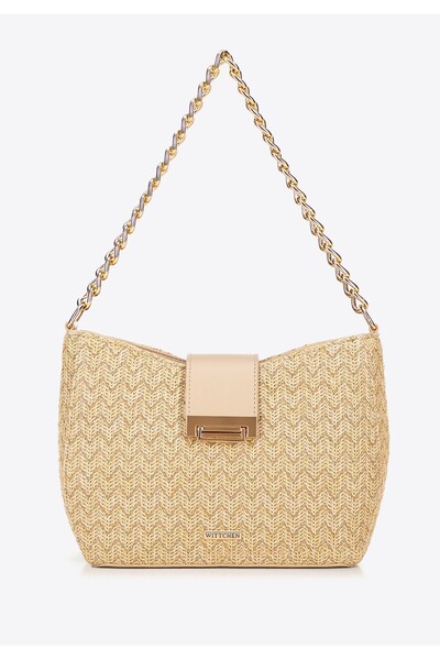 Wittchen Women's crossbody bag woven beige and gold beige and gold polypropylene