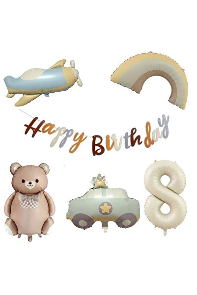 DÜVENCİ TİCARET مجموعة بالونات فويل على شكل سيارة شرطة وطائرة وقوس قزح ودب لح...