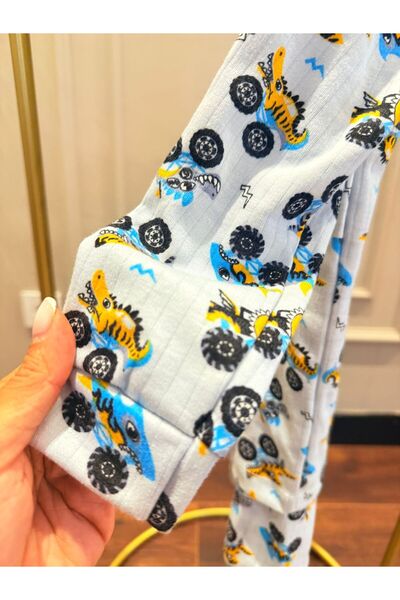 buğlem collection Set de pijamale pentru copii unisex bumbac 100% bumbac moale Set de dormit cu model Monster Tuck, prietenos cu pielea și confortabil