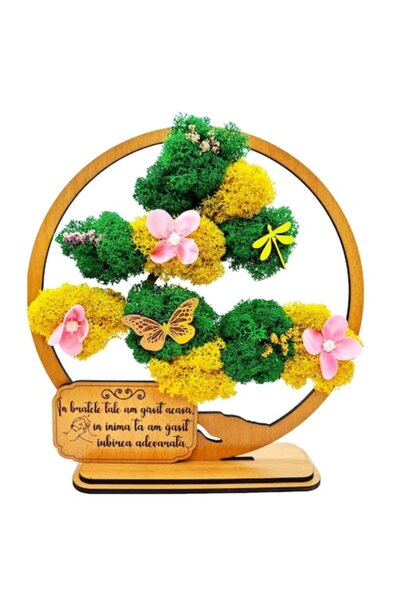 OEM Decorative Bonsai Frame with Stabilized Moss and Message for Partner, Light Beige, 20cm