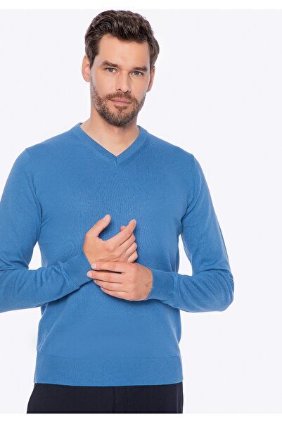 Wittchen Men's Sweater Cotton with Cashmere Navy Blue Navy Blue Cotton