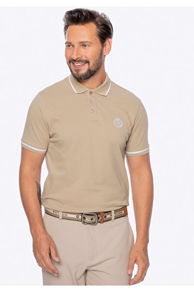 Wittchen Tricou polo bărbătesc din bumbac cu garnituri bej și albe