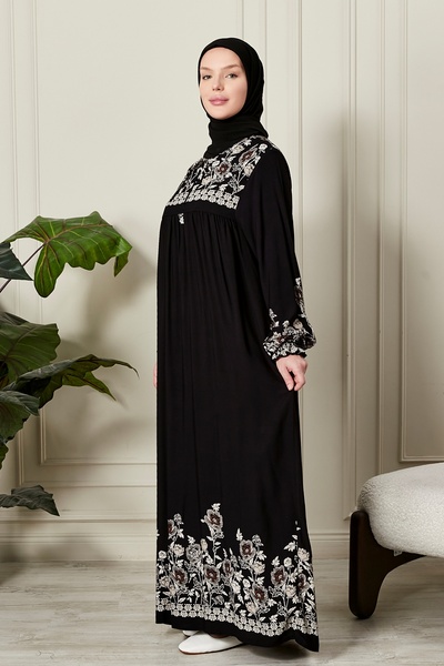 fistan Straight Robe with Button Front Viscose Fabric Tessiture Clothing Mother's Dress Prayer Dress