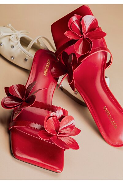 Wittchen Șlapi roșii din piele pentru femei cu toc înalt