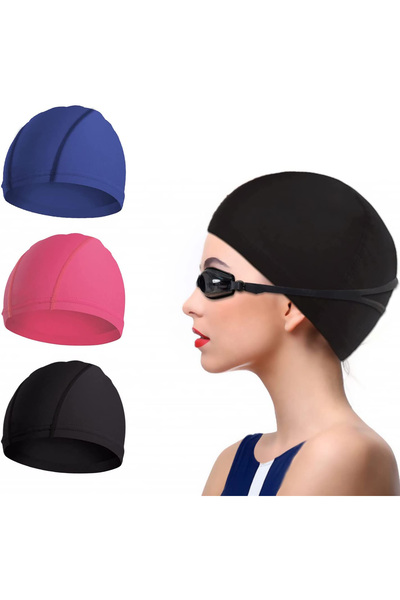 COOYA 3 قطع من قبعات السباحة، 3 ألوان، قبعة سباحة من قماش البوليستر للجنسين، عالية الجودة قابلة للتمدد
