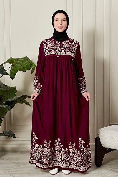 fistan Straight Robe with Button Front Viscose Fabric Tessiture Clothing Mother's Dress Prayer Dress