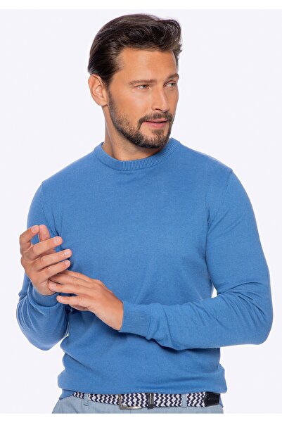 Wittchen Men's Sweater, Cotton Cashmere Blend, Blue, Blue Cotton