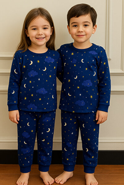 buğlem collection Children's Pajama Set Unisex 100% Cotton Combed Night Patterned Skin-Friendly and Comfortable Sleepwear Set