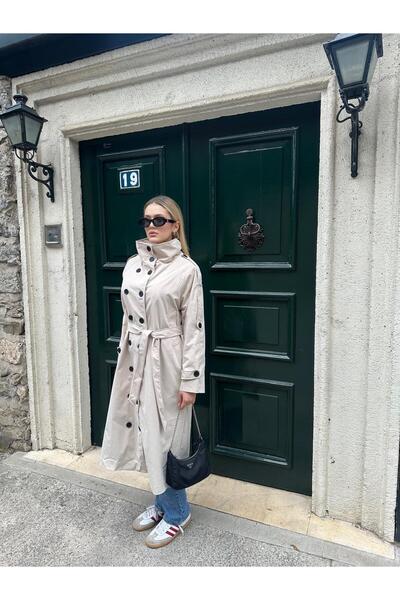 asyadabutik معطف طويل مبطن بحزام ياقة مرتفعة متوسطة الطول للسيدات